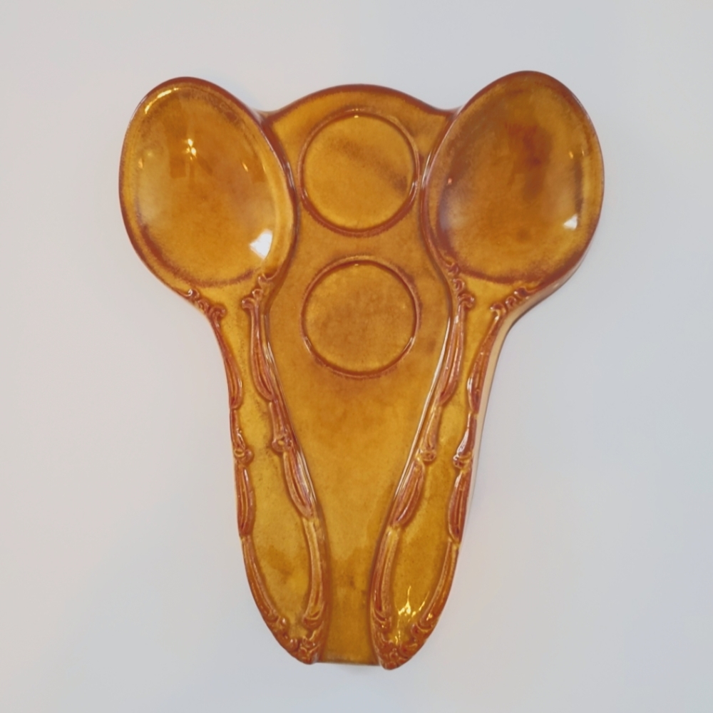 California Pottery E403 Gold Double Spoon Rest and S & P Shaker Holder